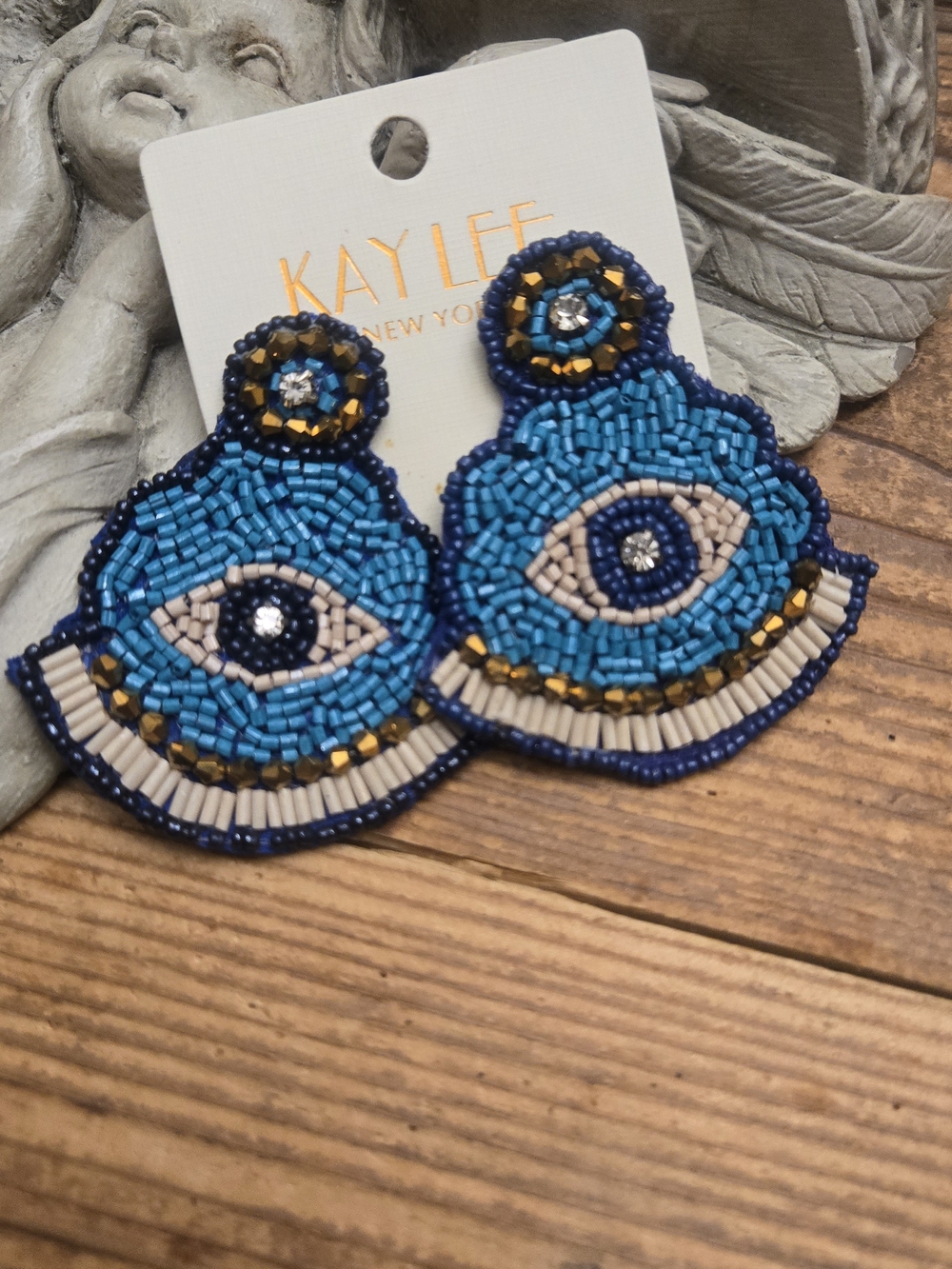 Kaylee Beaded Evil Eye Statement Earrings - Turquoise & Navy